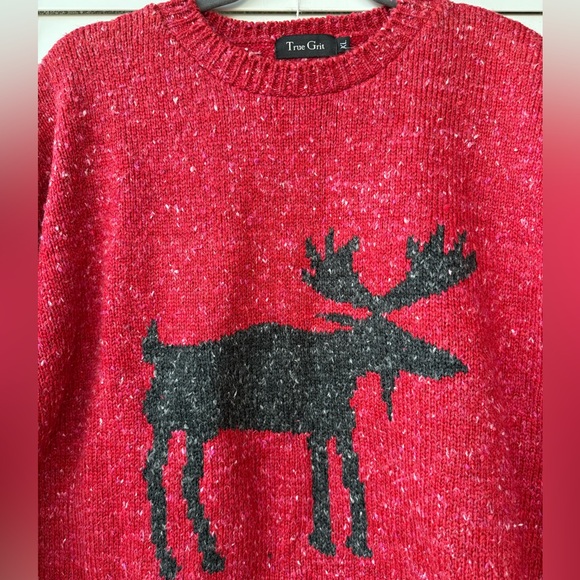 Vintage True Grit Alpine Moose Sweater Fair Isle Christmas Red XL Phoebe Buffay - Picture 11 of 13